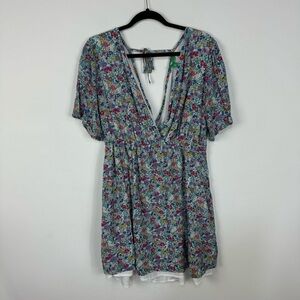 Dip Deep V Neck Multi Color Floral Mini Dress Summer